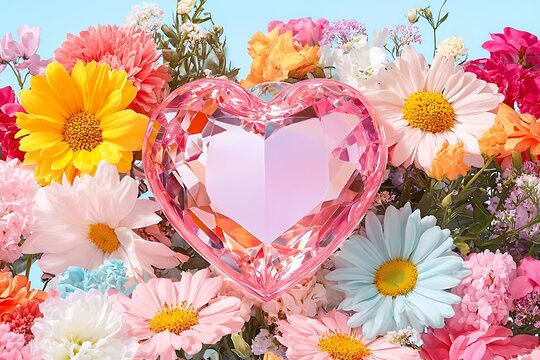 Naklejki Heart Among Colorful Flowers (1)