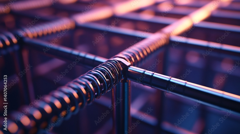 Aufkleber metal grid forming a futuristic structure with springs and bolts
