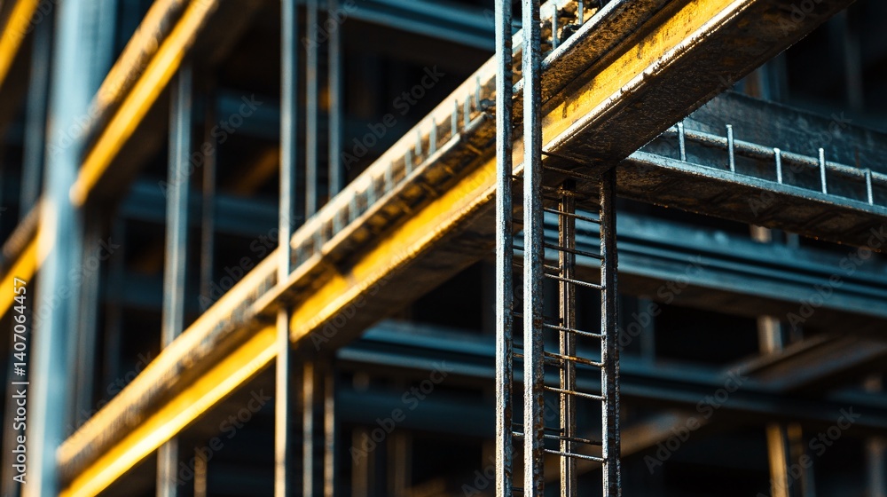 Aufkleber metal framework supporting modern building construction project