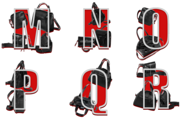 Designer decoration of letters m n o p q r with bags.