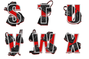 Designer decoration of letters s t u v w x with bags.