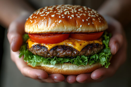 Gourmet Cheeseburger with Fresh Lettuce and Tomato for Delicious Culinary Experience