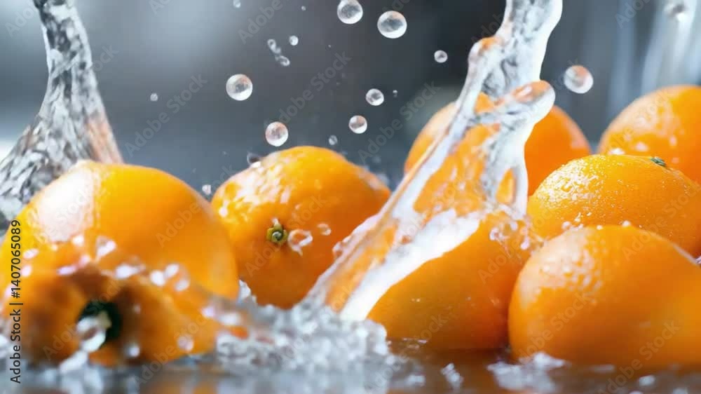 Aufkleber fresh oranges splashing in clear water creating dynamic and refreshing visual effects