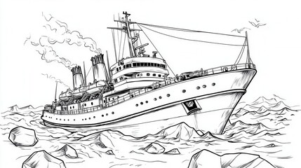 Fototapeta premium Vintage Ship Illustration at Sea