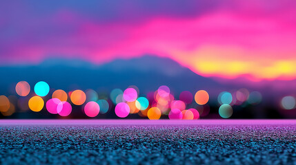 Colorful City Lights With Bokeh at Sunset
