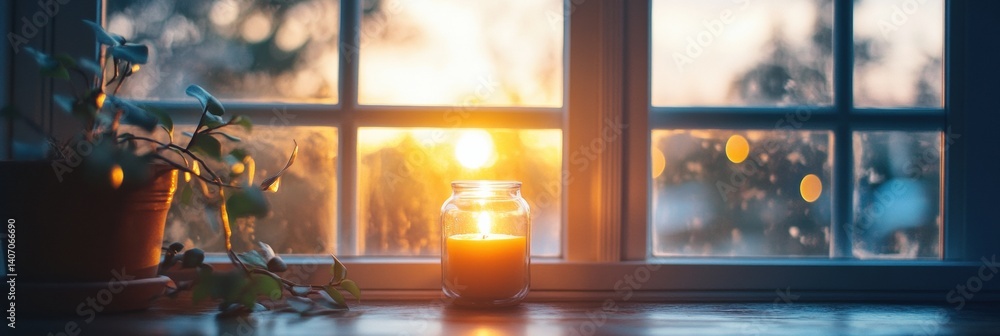 Leinwandbilder warm light streaming through a window, casting soft shadows and creating a cozy atmosphere at dusk w