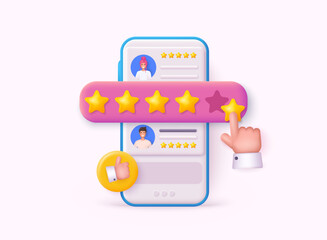 People Characters Giving Five Star Feedback. Vector customer review concepts. 3D Web Vector Illustrations.