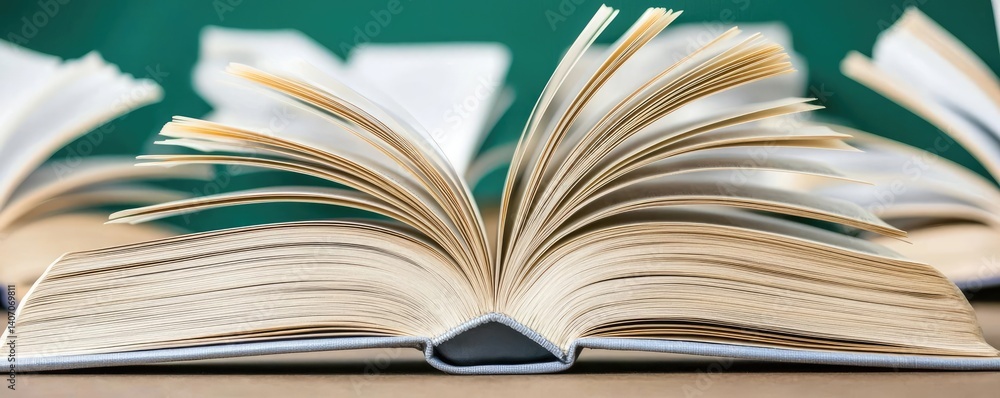 Poster books floating in the air with surrealism and float concept. an open book with pages gently fanned o