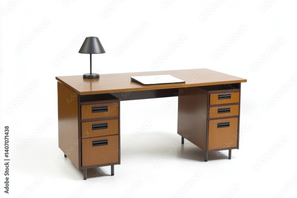 Poster a lamp table and office desk are isolated on a white background. generative ai