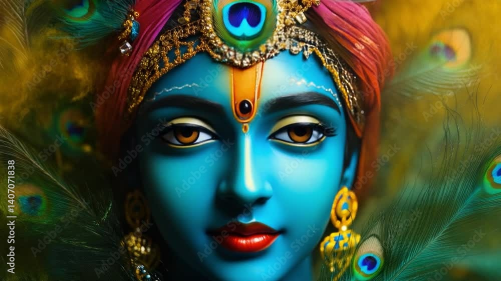 Poster serene image of a goddess with vibrant colors and intricate details in a mystical setting