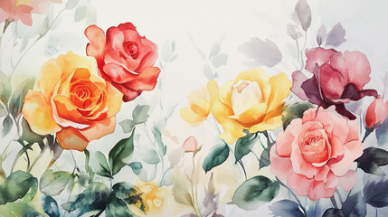 Fototapeta premium Elegant wedding invitation card background . Minimal hand painted watercolor botanical flowers texture template background. Design for wedding, vip cover, poster, rsvp moderncard.Valentine's Day