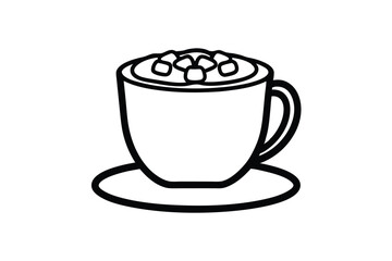 Simple Outlined Mug With Marshmallows On White Background Illustration