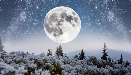 Fototapeta premium Stunning Full Moon in Night Landscape Enchanting Lunar Views