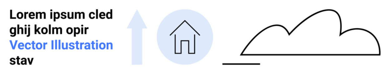 House icon in circular frame with upward arrow and cloud outline. Ideal for real estate, growth, weather, innovation, progress, housing, and simple landing pages