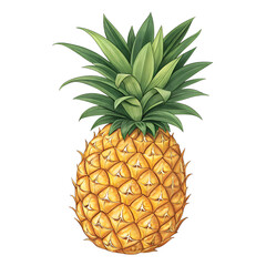Fototapeta premium This clipart features a ripe pineapple with a textured golden-yellow body and lush green leaves at the top. The illustration captures the essence of the tropics, showcasing the fruit's unique shape an