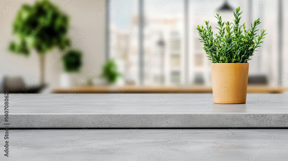Aufkleber empty grey stone countertop with plant in modern office setting