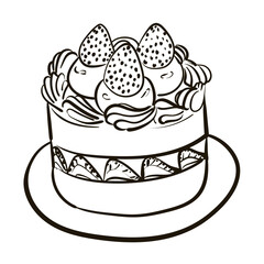 Hand drawn doodle cake. Minimalist retro dessert sticker. Cartoon isolated vector illustration