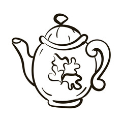 Hand drawn doodle tea pot. Minimalist retro item sticker. Cartoon isolated vector illustration