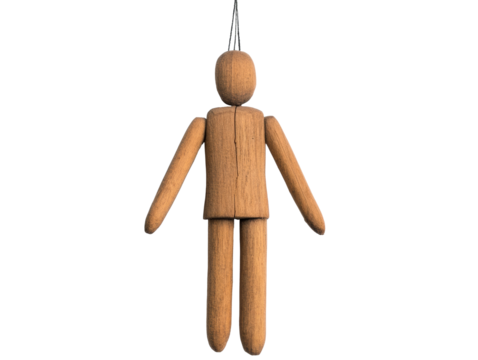 Wooden mannequin model for art and design inspiration in crafting, cut out