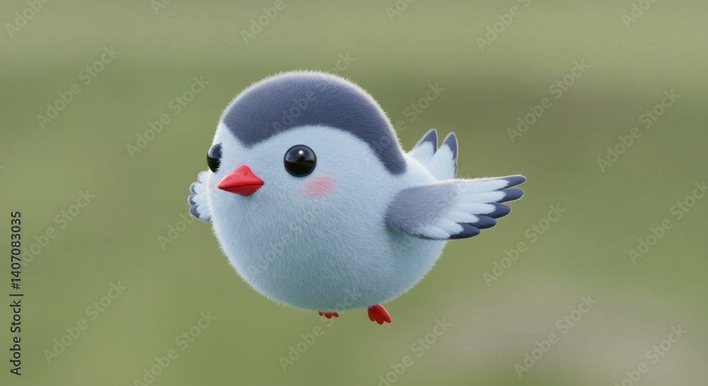 Poster adorable 3d rendered bird character with playful design and soft textures