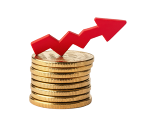 Business growth concept with increasing profits shown on coins, cut out