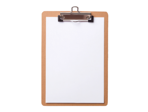 Blank clipboard for note taking, planning, and organization tasks, cut out