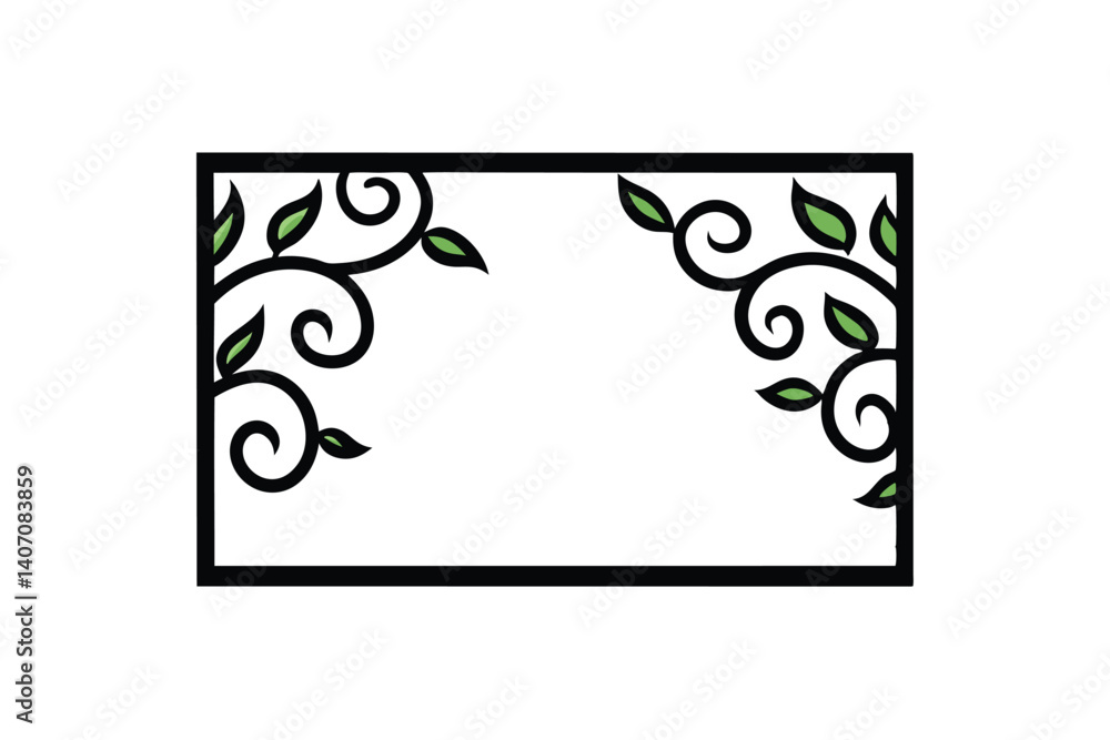 Poster Decorative Rectangular Frame With Green Leafy Vines For Invitations And Design Projects