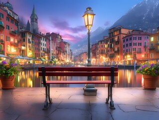 Italian Town Canal Dusk