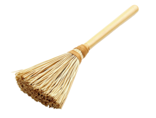 Natural broom made of straw with a wooden handle for cleaning tasks, cut out