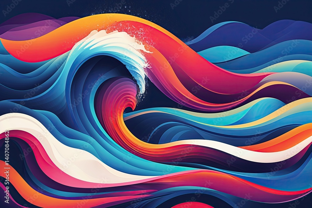 Poster dynamic abstract wave art featuring fluid curves and energetic flow
