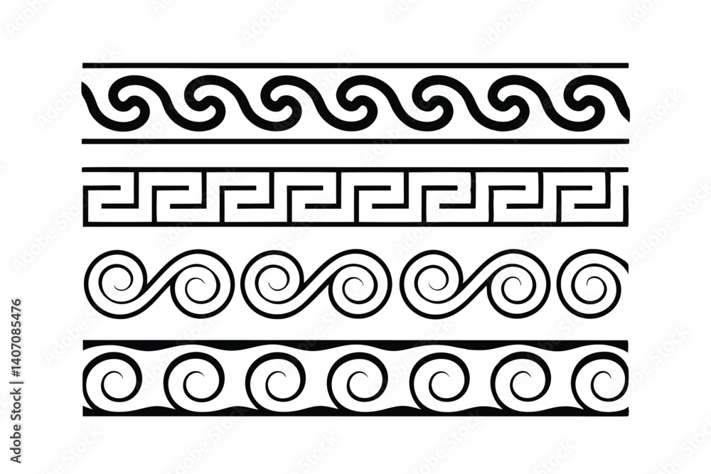 Poster decorative geometric borders with swirls and wave patterns in black and white