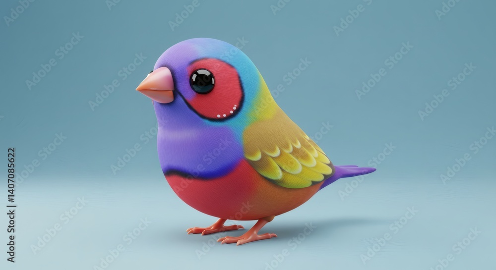 Poster vibrant avian render showcases a charming bird with a delightful color scheme