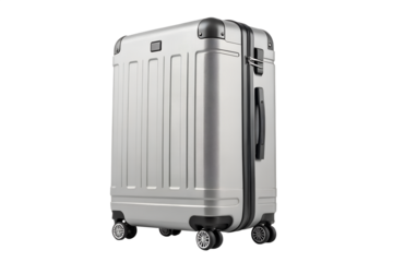 This hard shell travel suitcase features a robust design and multi-directional wheels for easy maneuverability. The sleek silver finish adds a modern touch, making it perfect for PNG transparent
