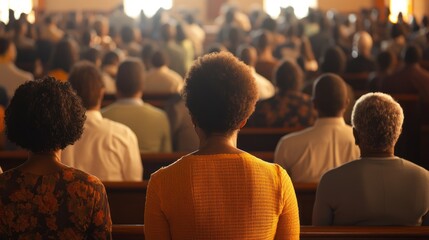 Congregation gathers in a house of worship, seeking solace and spiritual nourishment