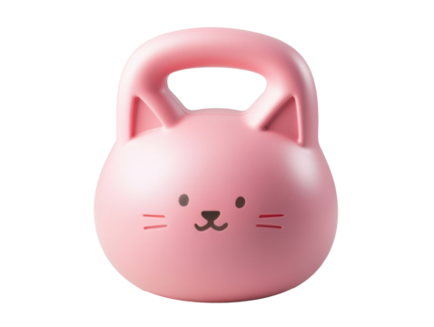 Cute pink cat-shaped kettlebell for fun fitness sessions, cut out