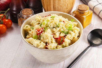 Vegan cuisine couscous with vegetables