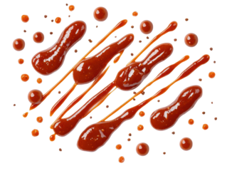 Tomato ketchup being poured in a dynamic swirl on a pure white background, isolated for easy cut-out, perfect for food packaging design