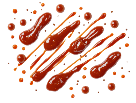 Tomato ketchup being poured in a dynamic swirl on a pure white background, isolated for easy cut-out, perfect for food packaging design
