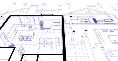 sketch project of a traditional house 3d illustration