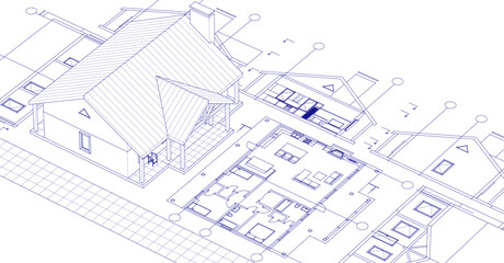 sketch project of a traditional house 3d illustration