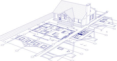 sketch project of a traditional house 3d illustration
