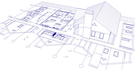 Fototapeta premium sketch project of a traditional house 3d illustration