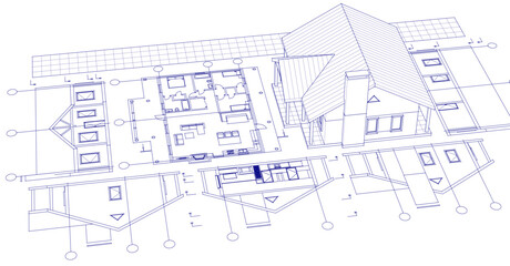 sketch project of a traditional house 3d illustration