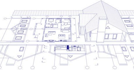 Fototapeta premium sketch project of a traditional house 3d illustration