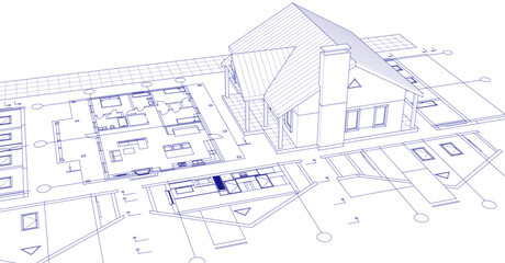 sketch project of a traditional house 3d illustration
