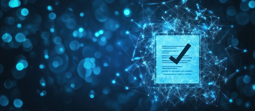 Digital agreement validation with a secure network represented in blue light