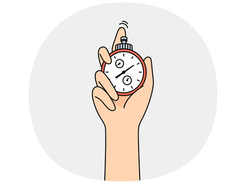 Stopwatch in hand of person tracking speed of athlete or productivity of company employee. Concept of importance of increasing productivity and meeting deadlines on time to achieve career success