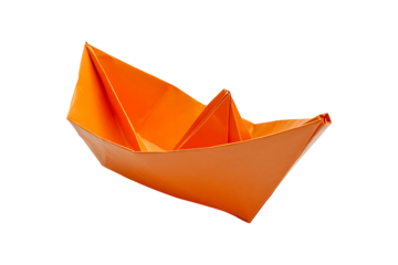Orange paper boat isolated on transparent background
