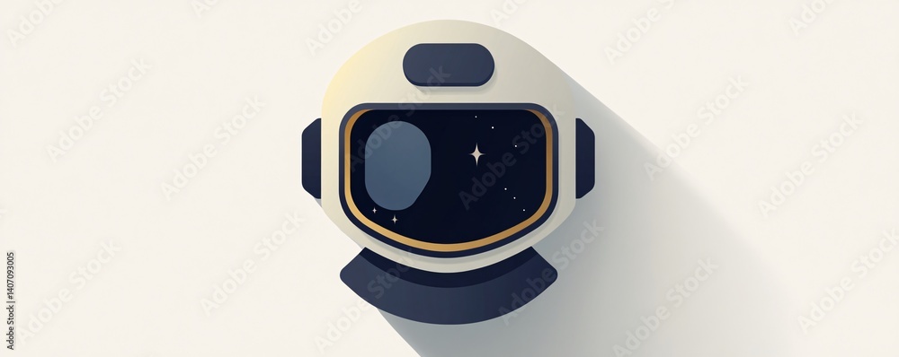 Aufkleber Astronaut helmet showing planet and stars in space minimalist illustration