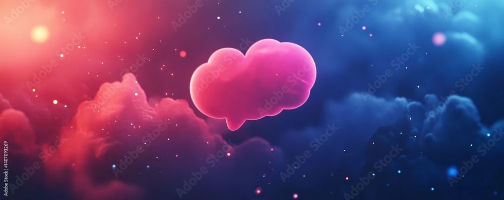 Poster Pink cloud computing symbol floating through a colorful nebula